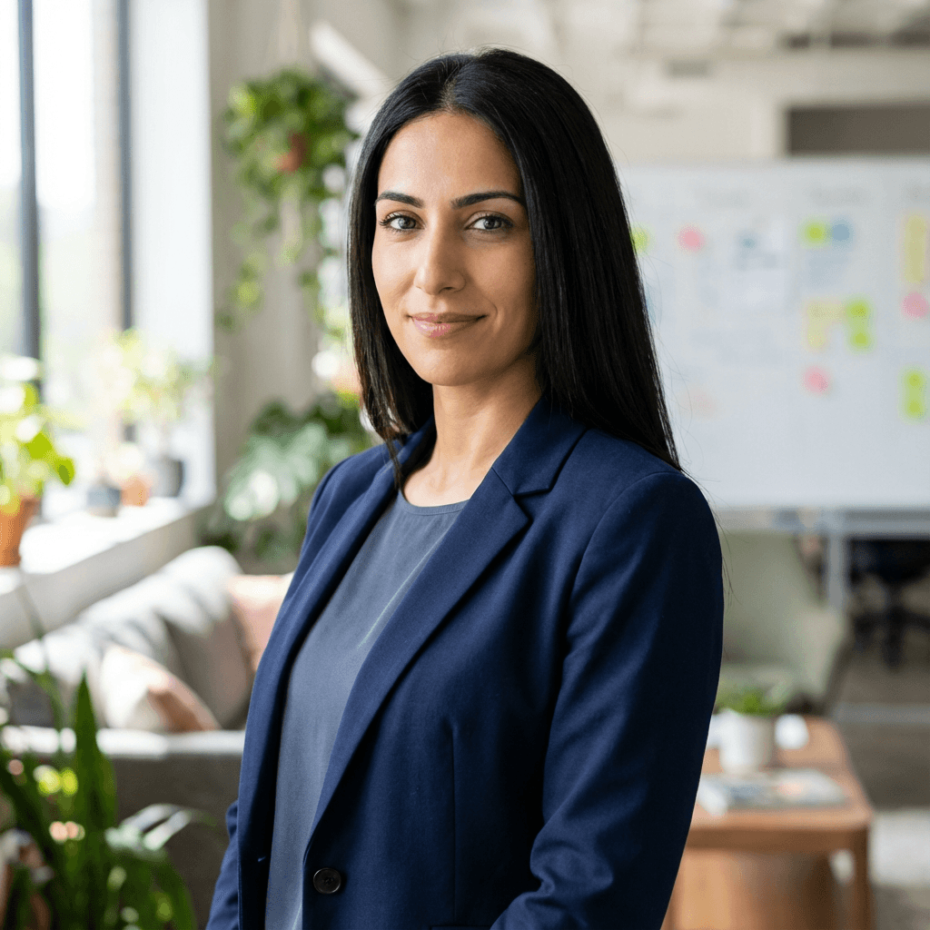 Sarah Thompson showing custom engraved company water bottles