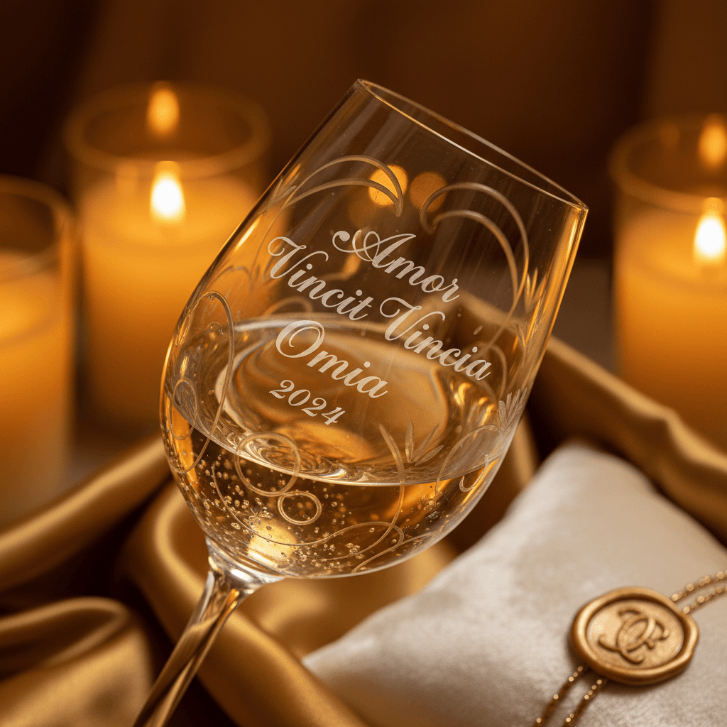 Wine glass with delicate custom engraving detail
