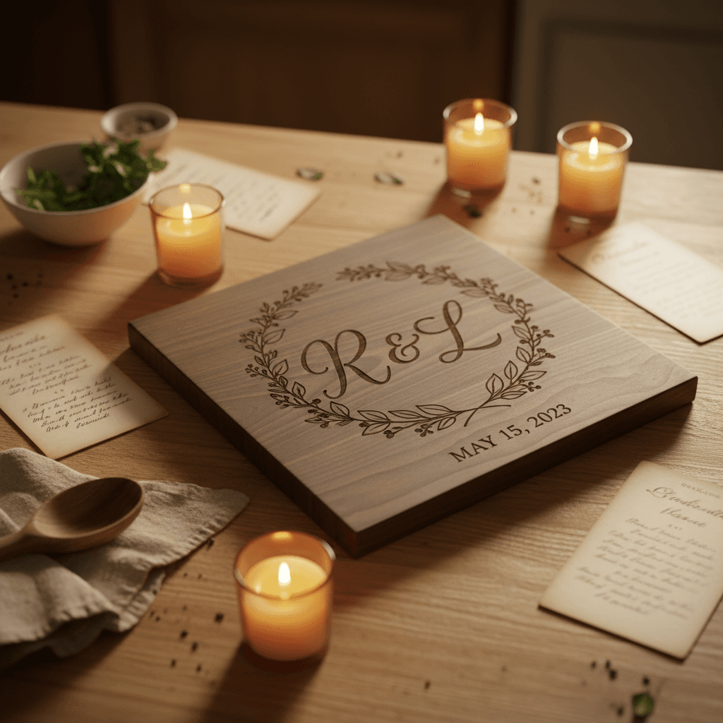 Personalized wood cutting board with monogram and date