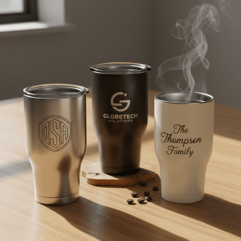 Personalized YETI and Stanley tumblers with custom engravings