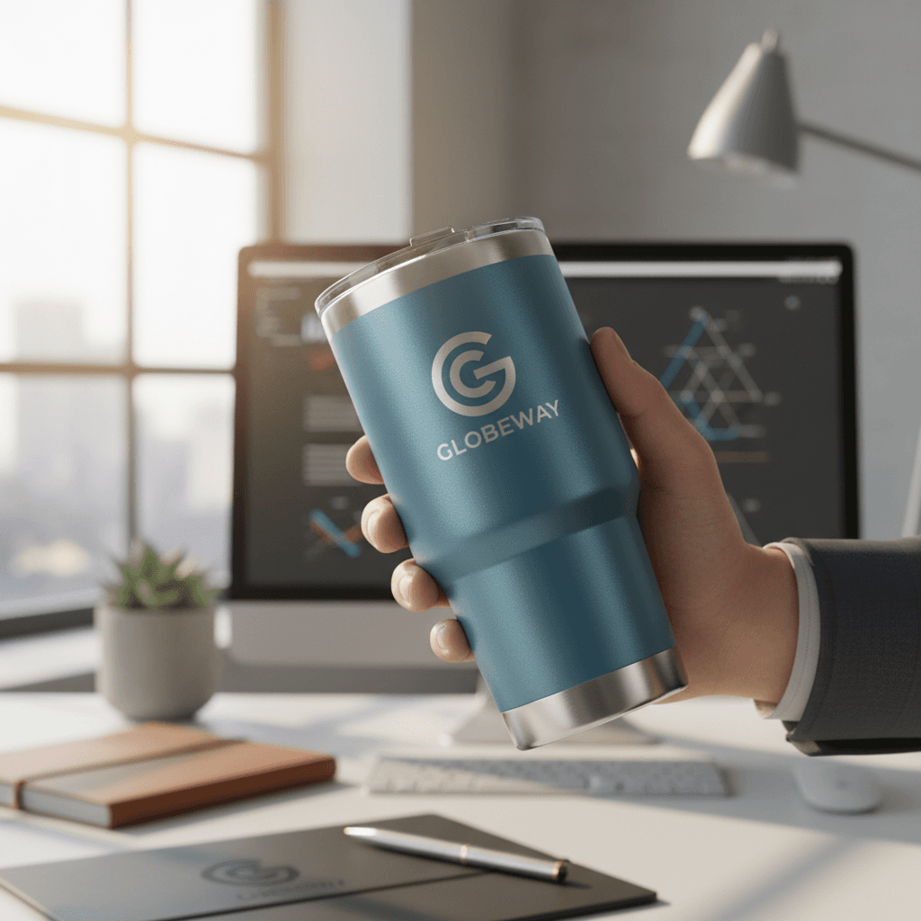 Custom engraved YETI tumbler with corporate logo