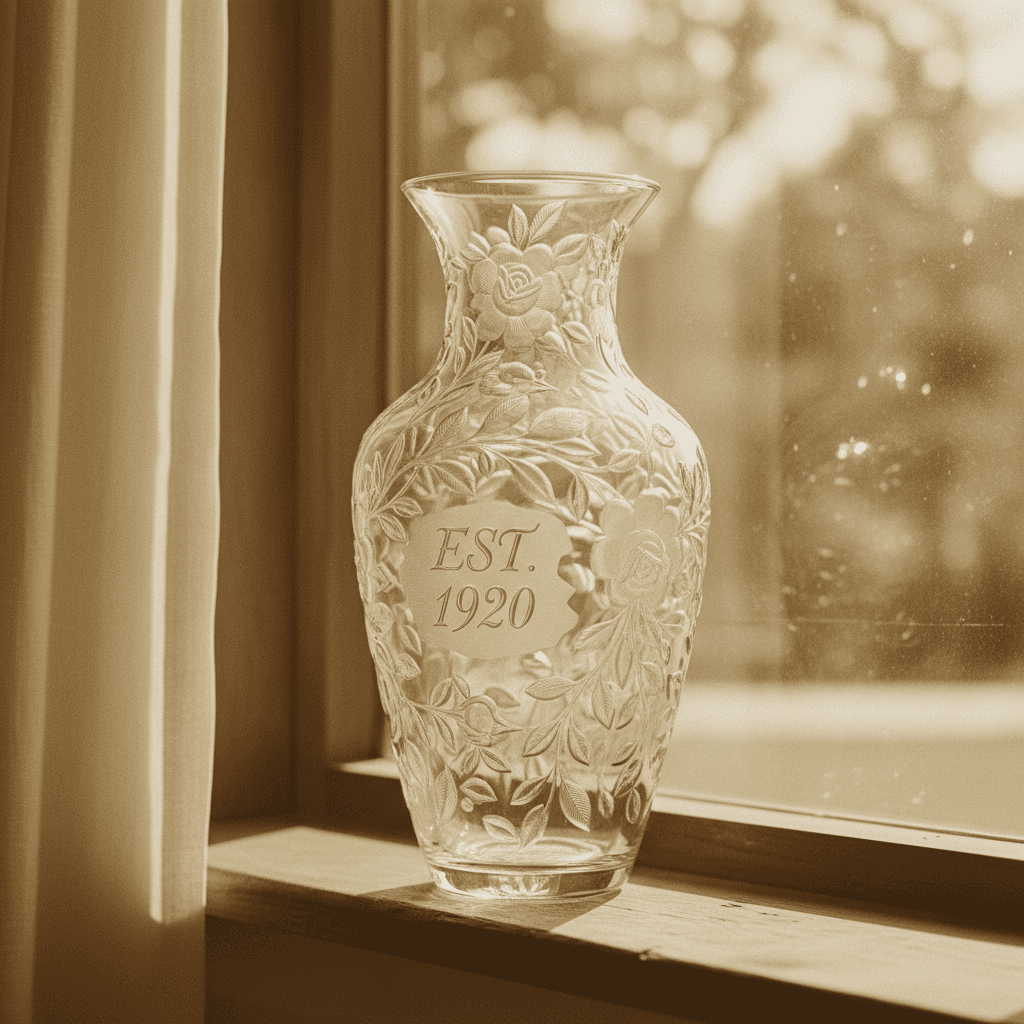Custom engraved glass vase with floral design