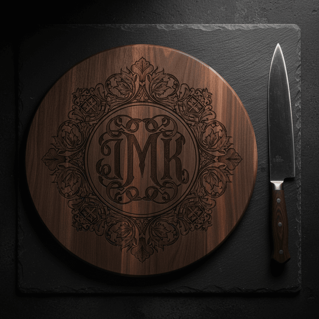 Custom engraved wood cutting board with monogram