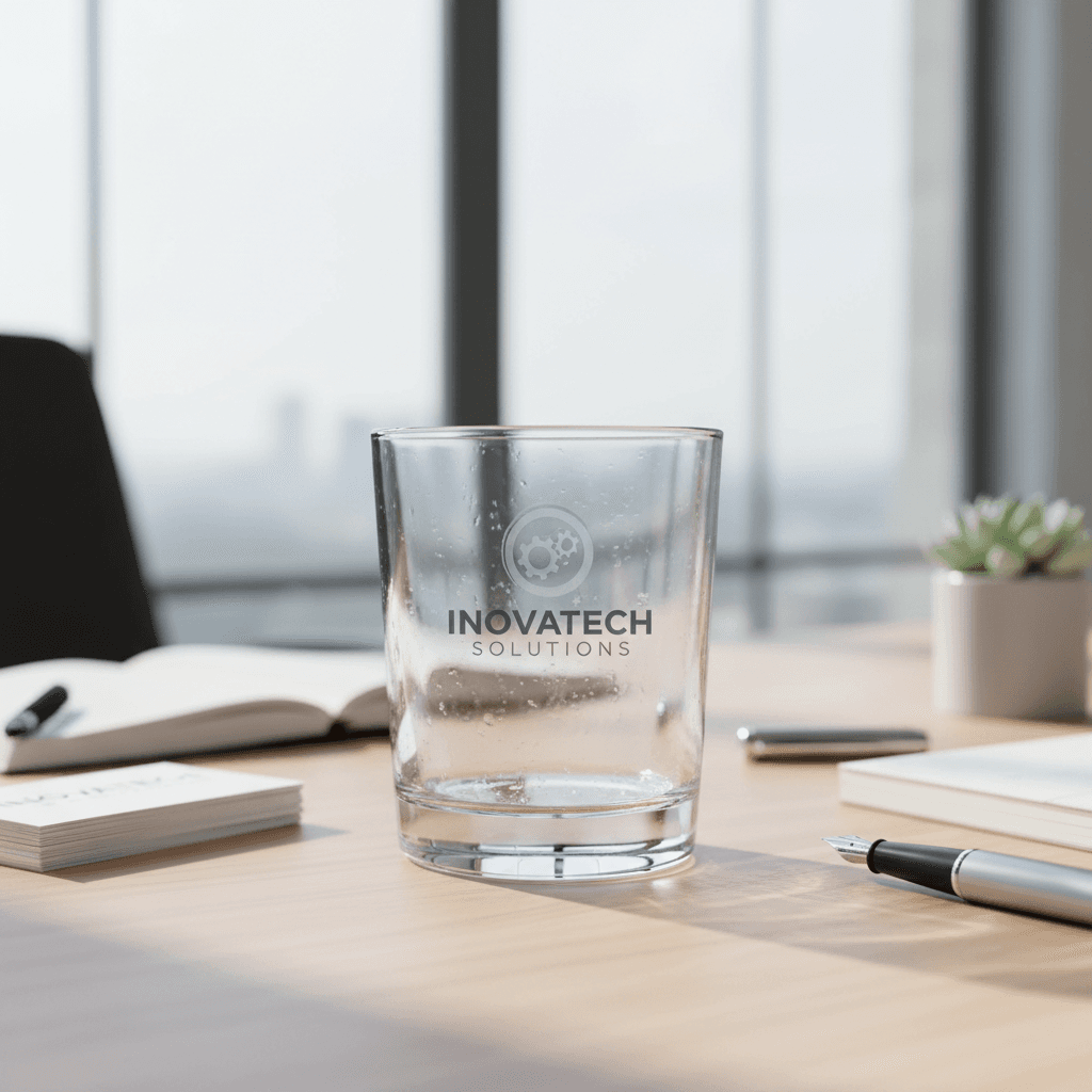 Corporate gift glass tumbler with company logo engraving