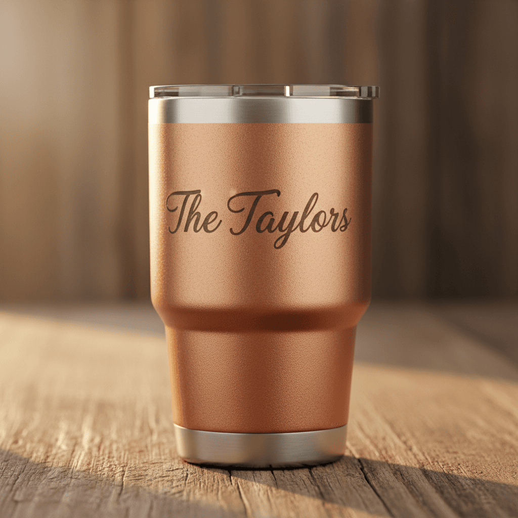 Custom engraved YETI tumbler with family name